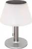 A table lamp with a white shade and a silver base and stem. Produktbild-Vorschau