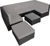 A sectional outdoor furniture set with cushions and a coffee table, displayed on a white background. Náhled obrázku produktu