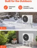 The image shows an air conditioner stand in two different outdoor settings: one in snow and one in a garden. Anteprima dell’immagine prodotto