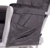 A close-up view of the armrest of a gray velvet rocking chair with a white frame, showing a pocket on the side. Anteprima dell’immagine prodotto
