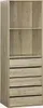 A tall, narrow, light brown wooden dresser with four drawers and two open shelves above. Produktbild-Vorschau