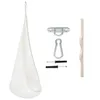 A white hanging chair and its mounting hardware are displayed against a white background. Podgląd zdjęcia produktu