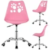 A pink office chair with paw print cutouts, shown from different angles. Produktbild-Vorschau