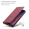 A red flip case for a smartphone is shown partially open, revealing the phone screen. Red arrows indicate magnetic closure points. Produktbild-Vorschau