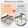 Comparison of two bed frame support systems, highlighting the benefits of a full metal frame over a metal and wood combination. Anteprima dell’immagine prodotto