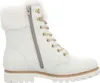 A white leather boot with fur trim and laces. Produktbild-Vorschau