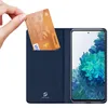 A hand inserts a credit card into a blue flip cover case for a smartphone, with the smartphone screen visible. Náhled obrázku produktu