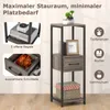A product image showcasing a multi-tiered shelf unit with various items displayed on it, alongside inset images highlighting specific features. Produktbild-Vorschau