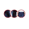 Collage of three close-up shots of blue denim pants, highlighting different features. Produktbild-Vorschau