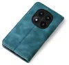 A teal flip-style phone case is shown from a diagonal top-down view against a white background. The case is closed, revealing the camera module on the back. Produktbild-Vorschau