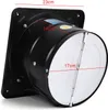 A black metal ventilation fan with dimensions indicated by red lines and text. Náhled obrázku produktu