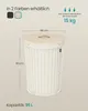 A diagram showing a white laundry basket with a wooden lid, including dimensions and capacity. Produktbild-Vorschau