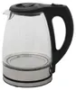A glass electric kettle with a black handle and silver base, shown against a white background. Produktbild-Vorschau