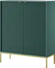 A teal cabinet with fluted doors and gold legs, presented on a white background.