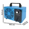 A blue ozone generator with dimensions indicated by measurement lines and text. Produktbild-Vorschau