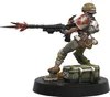 A figurine of a female soldier holding a large weapon, standing on a crate. Náhled obrázku produktu
