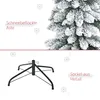 A split image showing the top half of a snow-covered artificial Christmas tree and the bottom half of a black metal Christmas tree stand. Produktbild-Vorschau