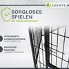 Marketing image for a pet playpen, highlighting safety features. Podgląd zdjęcia produktu