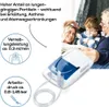 A family is shown in the background, with a nebulizer in the foreground. Produktbild-Vorschau