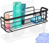 A black metal shower caddy holding various toiletries and a sponge. Náhled obrázku produktu