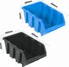 Two storage bins, one blue and one black, are shown with dimensions indicated. Náhled obrázku produktu