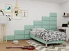 A bedroom with a bed, desk, and decorative wall panels. Náhľad obrázku produktu