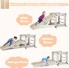A collage of images showing a children's climbing set in different configurations with children using it. Podgląd zdjęcia produktu