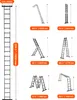 A collage of images showing a multi-functional ladder in various configurations and sizes, with dimensions indicated. Anteprima dell’immagine prodotto