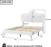 A diagram showing the dimensions of a white bed frame with a crown-shaped headboard and LED lights. Anteprima dell’immagine prodotto