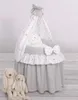 Dollwagen für Puppen mit grauem Stoff - Handgefertigtes Produktbild-Vorschau 3