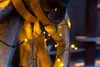 A close-up of a wooden reindeer statue decorated with warm yellow fairy lights. Produktbild-Vorschau