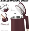 Collage of product images showing a maroon kettle and close-ups of its features. Produktbild-Vorschau