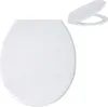 A white toilet seat and lid are shown against a white background. The lid is slightly ajar, revealing the seat underneath. Produktbild-Vorschau