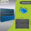 A product image showing a wall-mounted storage system with bins and tool holders, alongside dimensional diagrams. Anteprima dell’immagine prodotto