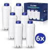 A product shot of six water filters arranged in front of their packaging box. Produktbild-Vorschau