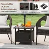 An outdoor patio scene with a table and chairs, featuring a side table with drinks and a parasol. Podgląd zdjęcia produktu