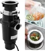 Collage showing a food waste disposer, a bag of food scraps, and a sink strainer with food scraps. Voir les images du produit