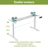 Illustration of a dual motor desk frame with height specifications and descriptive text. Náhled obrázku produktu