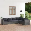 6-tlg. Garten-Lounge-Set mit Kissen Poly Rattan Grau Produktbild-Vorschau 2