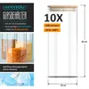 A collage of product information and a single glass container with a bamboo lid. Anteprima dell’immagine prodotto
