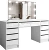 A white vanity table with a large mirror and built-in lights. Náhled obrázku produktu