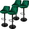 Four green velvet bar stools with black bases and adjustable height. Náhled obrázku produktu