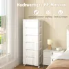 A white chest of drawers is shown next to a window with sheer curtains, with a bedside table and lamp to the right. Náhled obrázku produktu
