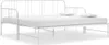 A white metal daybed with a mattress and two pillows, shown from a side angle against a white background. Produktbild-Vorschau