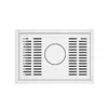 A top-down view of a white rectangular object with vents and a circular cutout. Produktbild-Vorschau