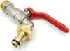 A close-up studio shot of a brass and silver water tap with a red handle, isolated on a white background. Produktbild-Vorschau