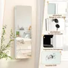 A full-length mirror cabinet is shown on a wall, with close-up shots of its features on the right side. Náhľad obrázku produktu