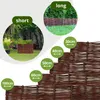 A collage of images showing different sizes and lengths of woven willow garden edging, with text labels indicating dimensions and types. Produktbild-Vorschau