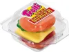A gummy candy shaped like a hamburger in a clear plastic container. Produktbild-Vorschau
