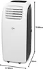 A portable air conditioner unit shown from a side-angle with dimensions indicated. Produktbild-Vorschau